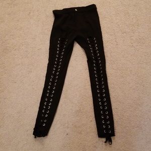 Black lace up pants